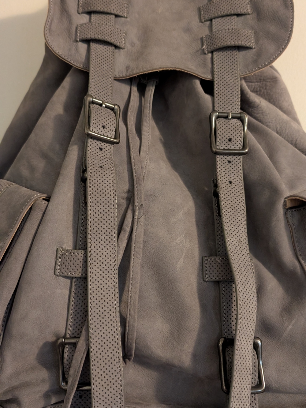 adidas Gray Suede-Style Drawstring Backpack with Buckle Straps - Picture 2 of 14